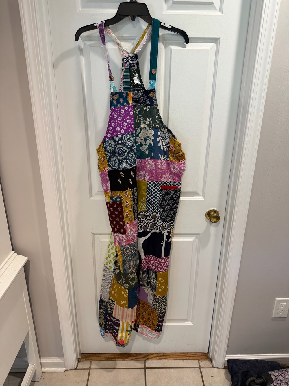 NWT Katmandu Patchwork Boho Cotton Overalls - Multicolor Sz L - Picture 1 of 4